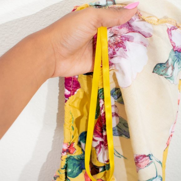 Band of Gypsies M Yellow and Pink Floral Button Tied Off Shoulder Viscose Hi-Low - Picture 14 of 14